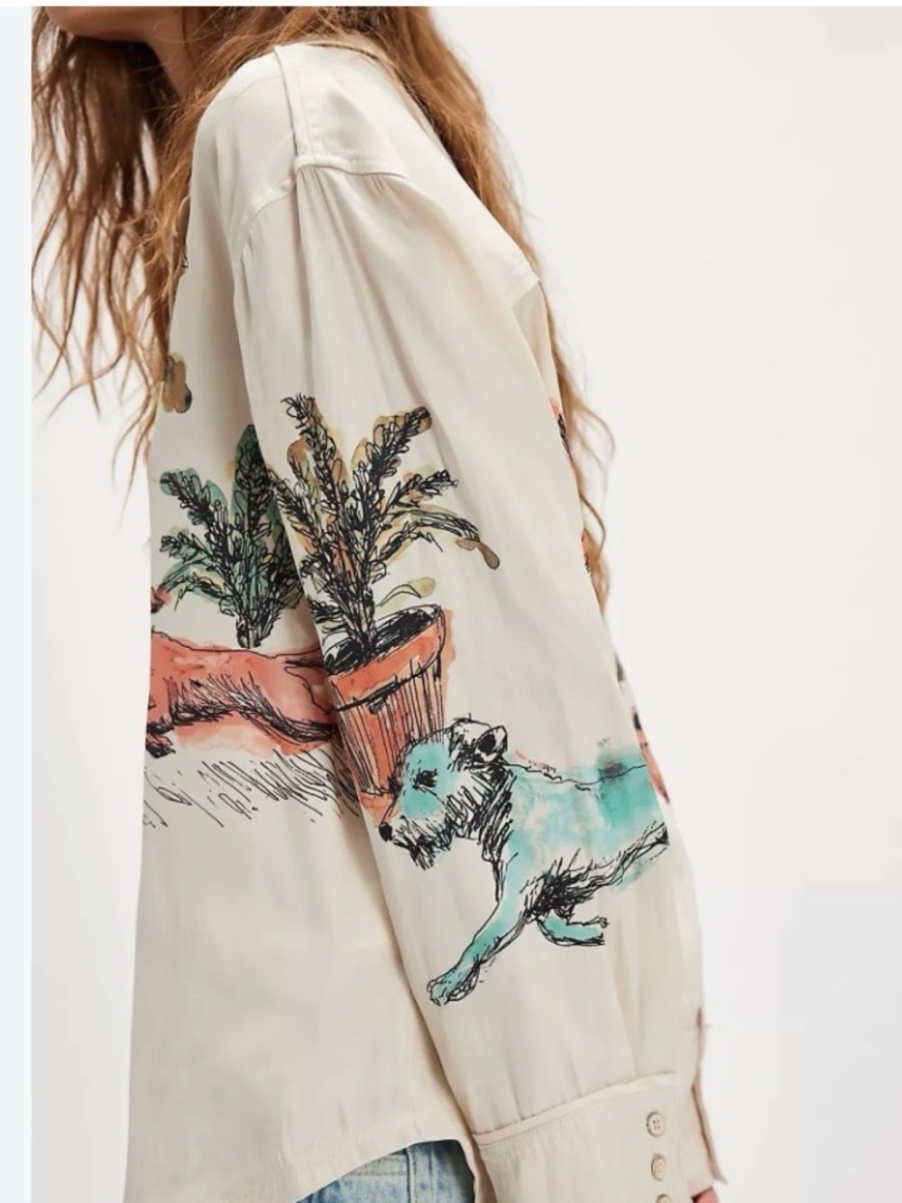 We the Free Watercolor Animal Printed Button Down